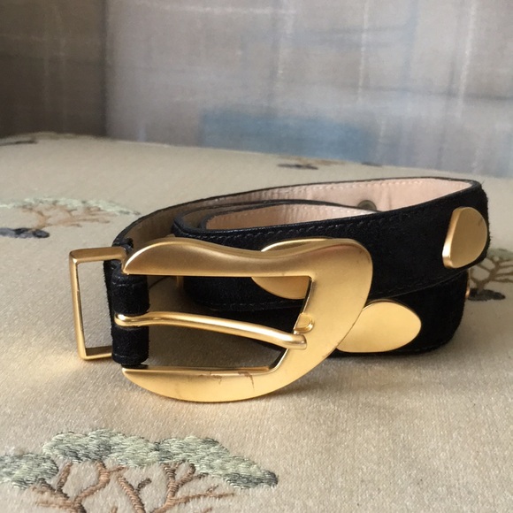 Avignon Black Suede Belt/Gold Tone Embellishments - Picture 2 of 8